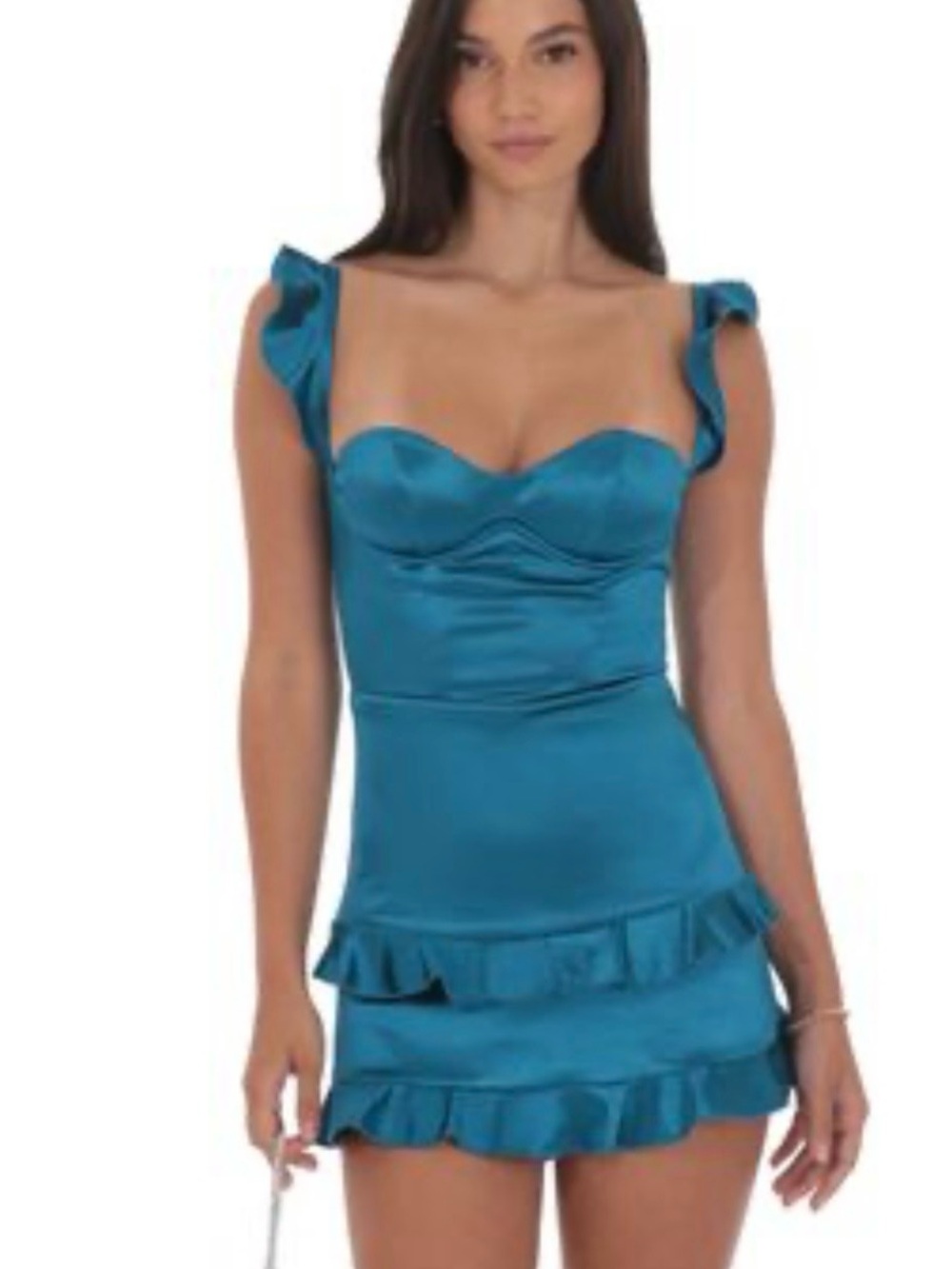 Lucy in the Sky Teal Satin Ruffle Mini Dress